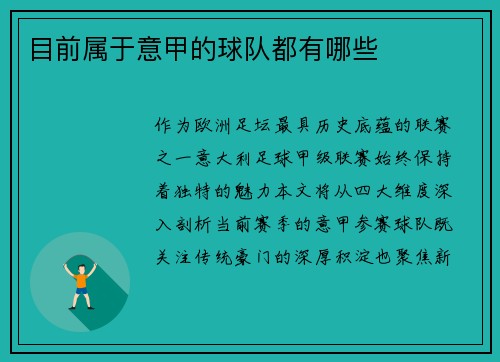 目前属于意甲的球队都有哪些